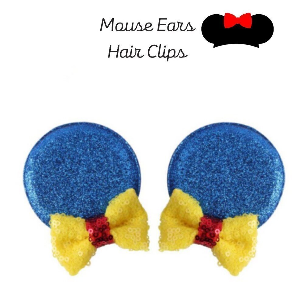 Girls Sequin Ears Hair Clips Blue Yellow Vacation Pictures